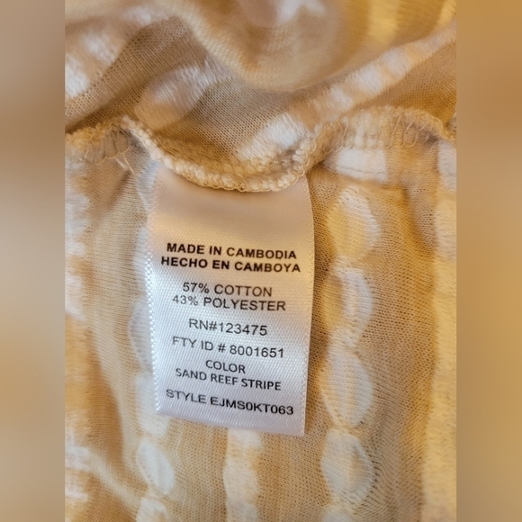 𝅺emma JAMES tan and white striped short sleeve top size Large - Picture 7 of 7